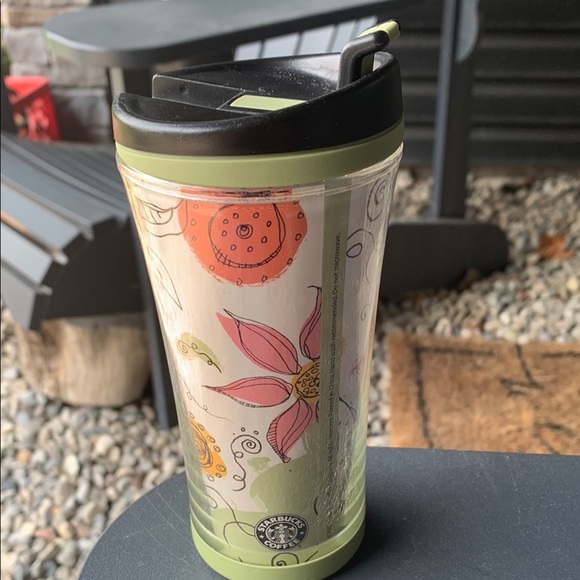 Starbucks Green and Black Accent Cup with Botanical Design - Picture 1 of 4